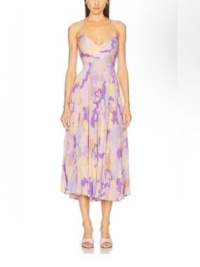 ASTR the Label (REVOLVE) Pleated Lavender and Cream Floral Midi Dress **see note